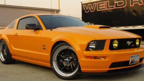 Orange Ford Mustang Weld S71 Wheels