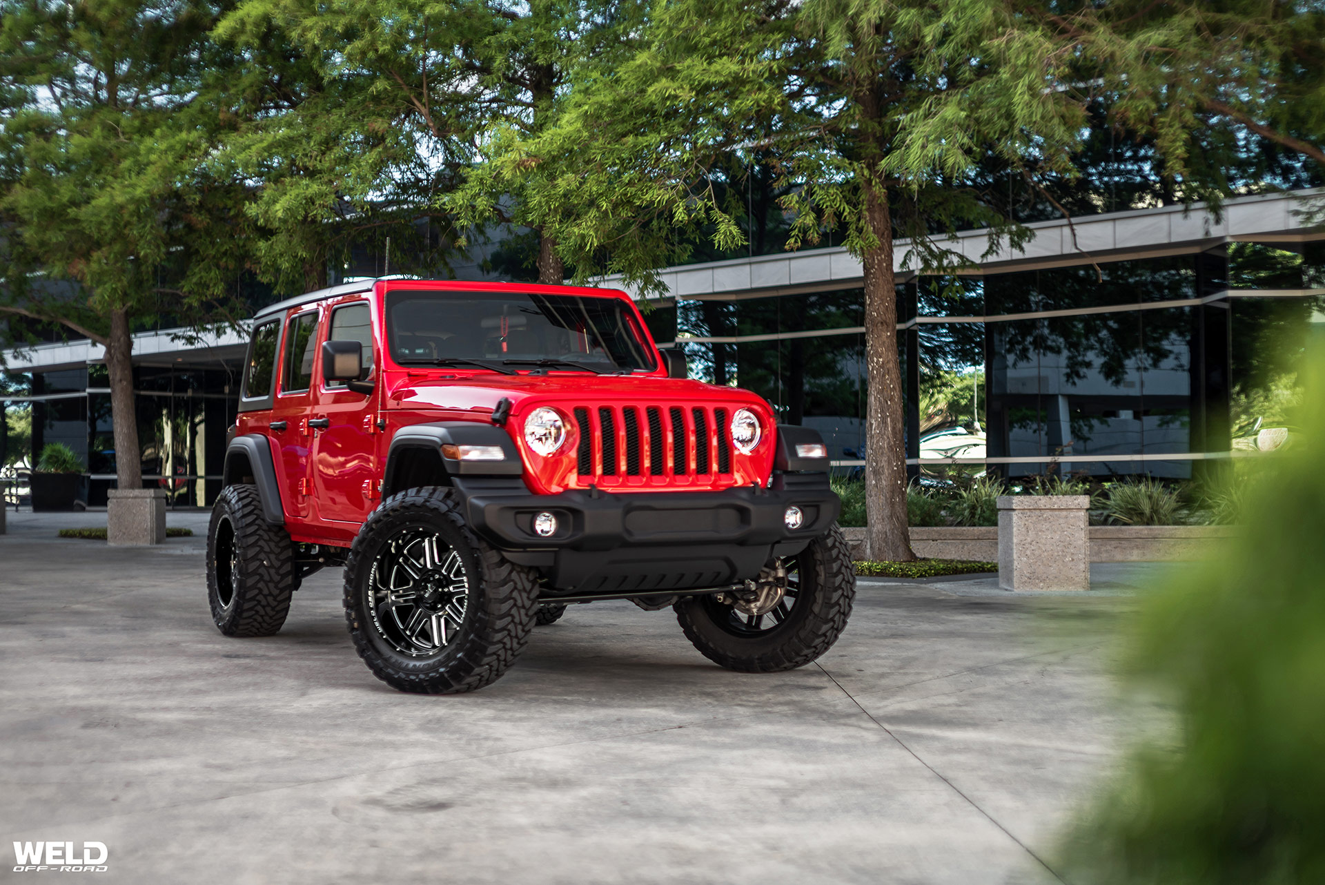 Red Jeep Wrangler With WELD Chasm Black Jeep Wheels | WELD Wheels