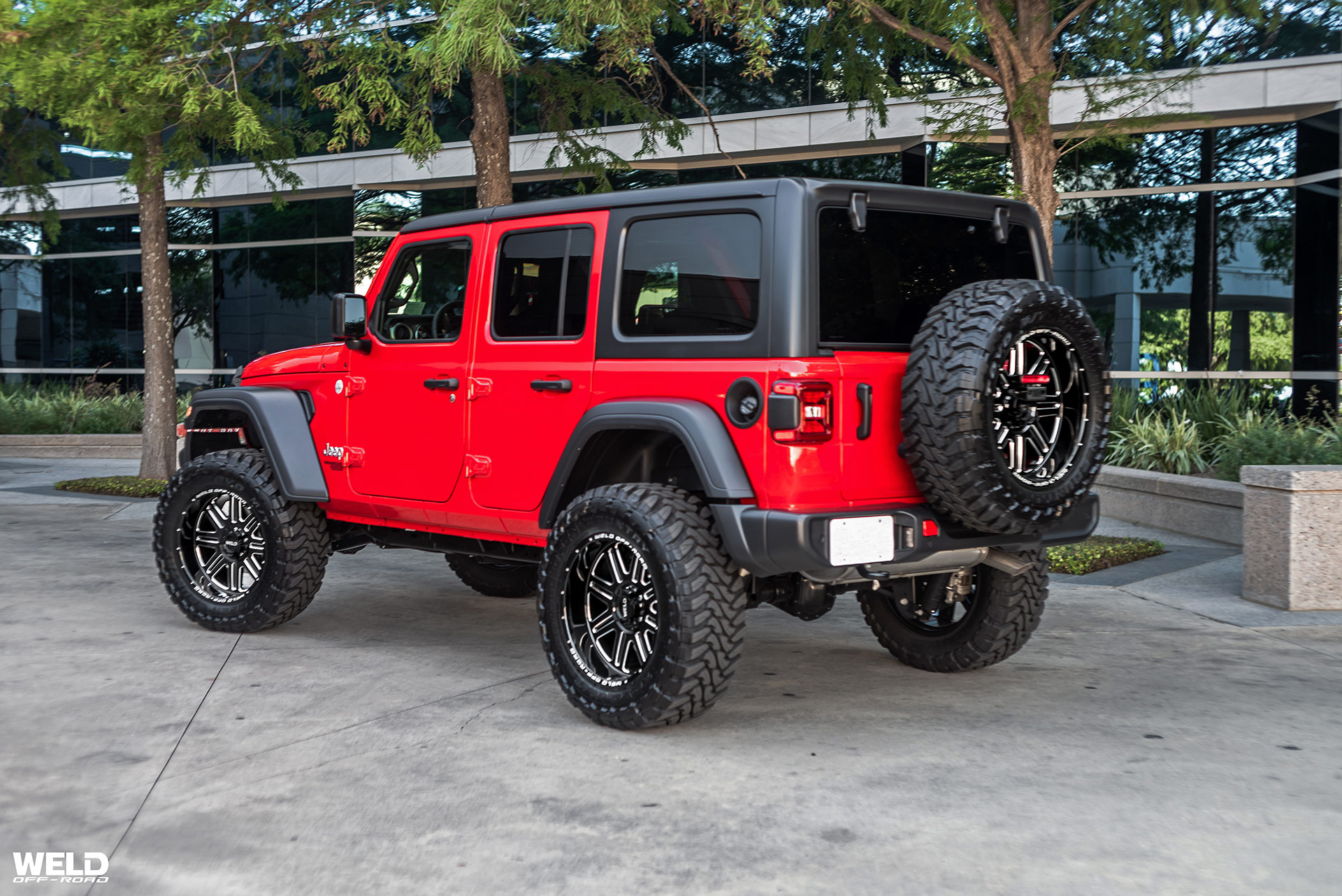Red Jeep Wrangler With WELD Chasm Black Jeep Wheels | WELD Wheels