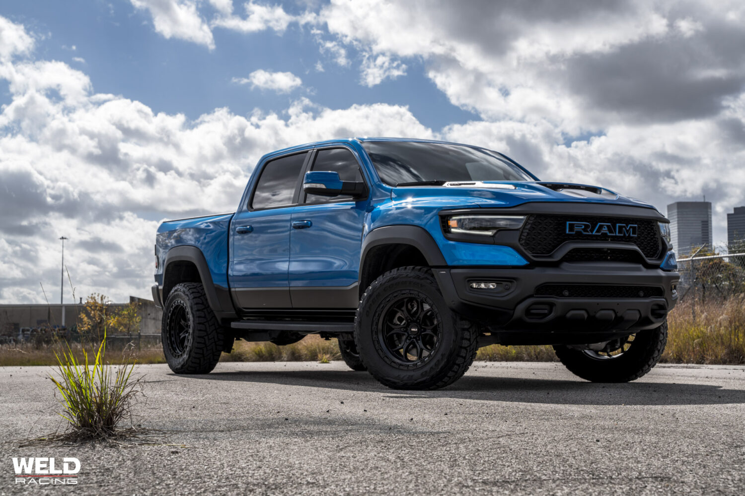 Blue Dodge Ram TRX WELD Ledge 6 Satin Black WELD Racing Wheels